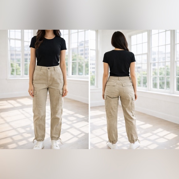 BBJ Los Angeles Pants - Light Khaki High-Rise Utility Cargo Pants size 11 EUC